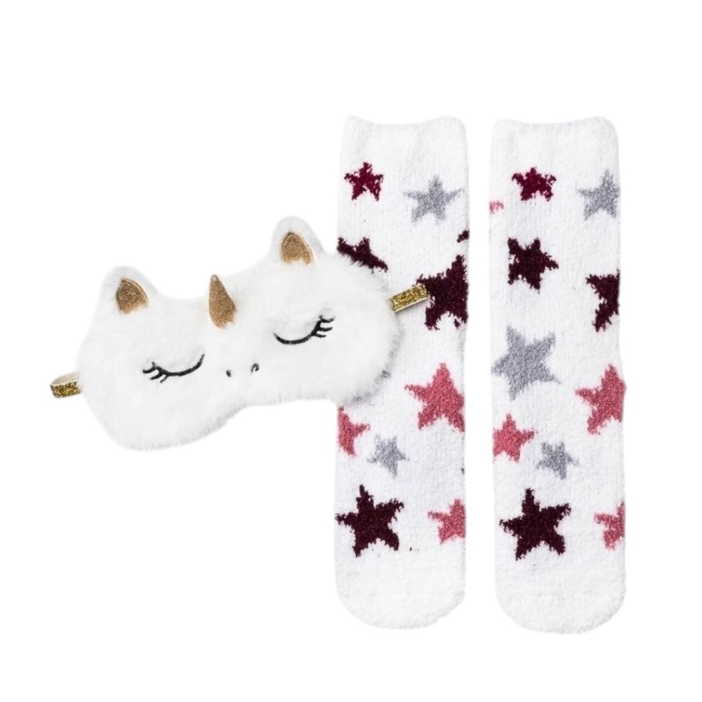Unicorn Faux Fur Eye Mask & Cozy Socks Set